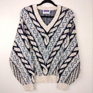 Vintage 80's-90's Unisex Sweater Graphix V-Neck Pullover Grandpa Sweater Sz. S/M